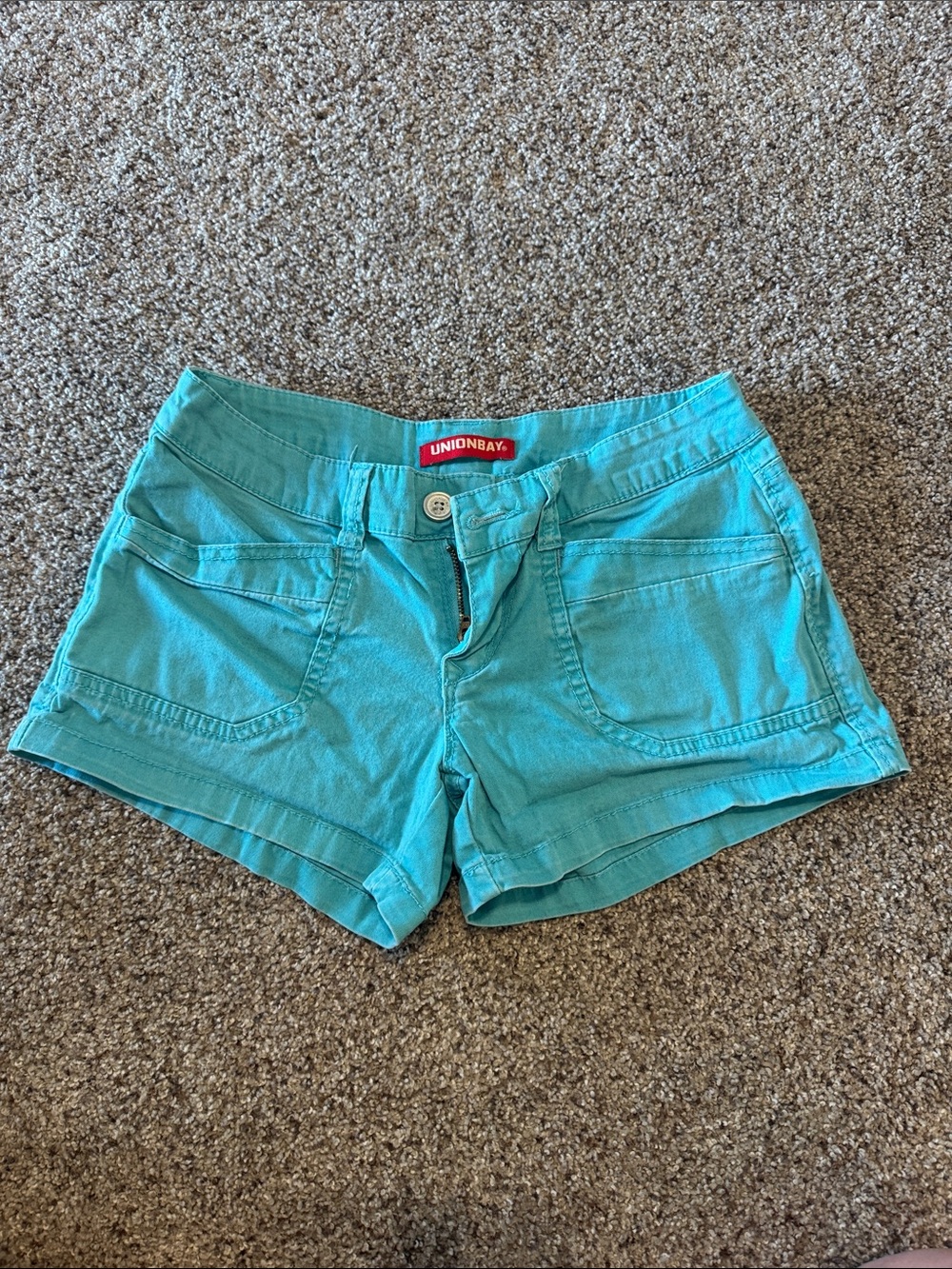 UNIONBAY Women's Teal Blue Low-Rise Jean Shorts
